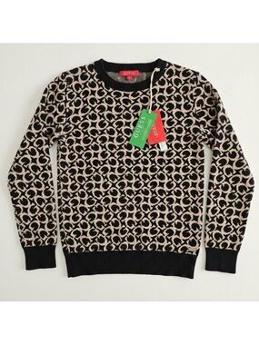 GUESS Black & Beige All-Over Logo Crewneck Sweater